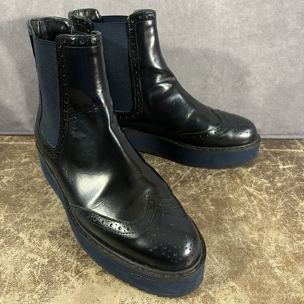 Uterqüe Chelsea Boots Womens 36 Black Leather Wingtip Brogue Platform Spain